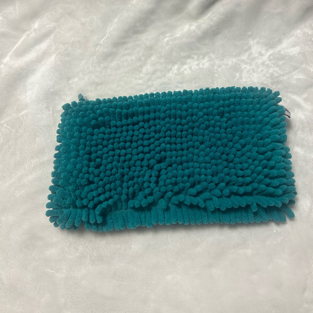 Yoobi Blue green fuzzy zipper zip up clutch purse make up bag pouch Pencil Case